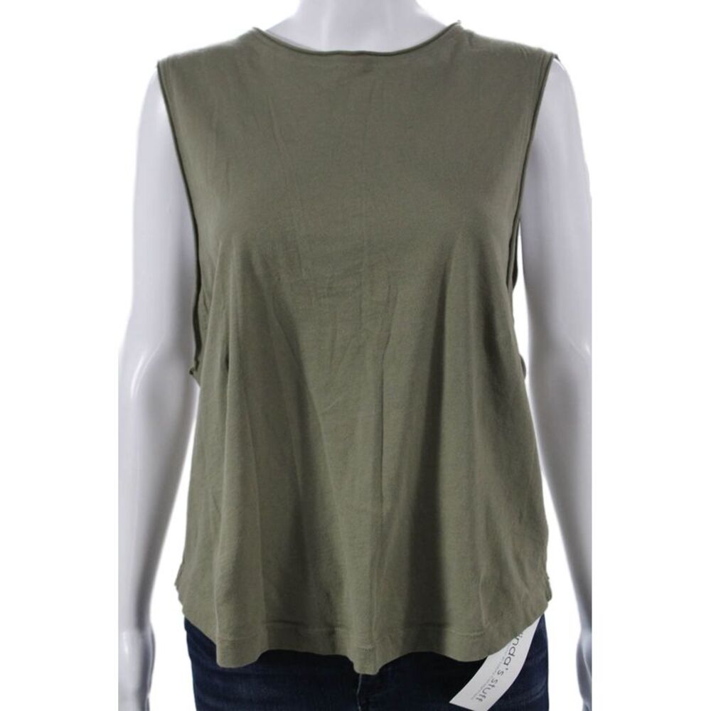 LA Made Womens Basic Sleeveless Tank Top Green Cotton Round Neck Size S